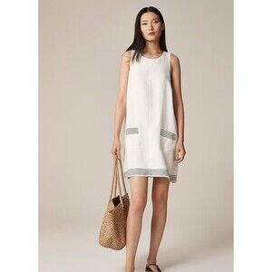 J.CREW Maxine Sailor-stripe Dress in Linen Size XXS Natural Cream NEW CL645